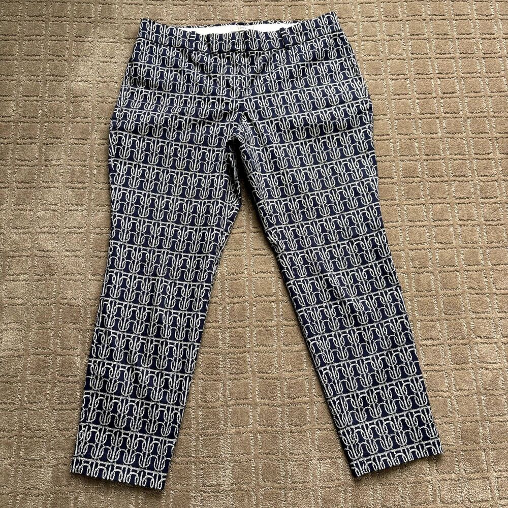 J Crew Cafe Cropped Dress Pants Women's 8 Navy White Rope Nautical Sailor Ankle
